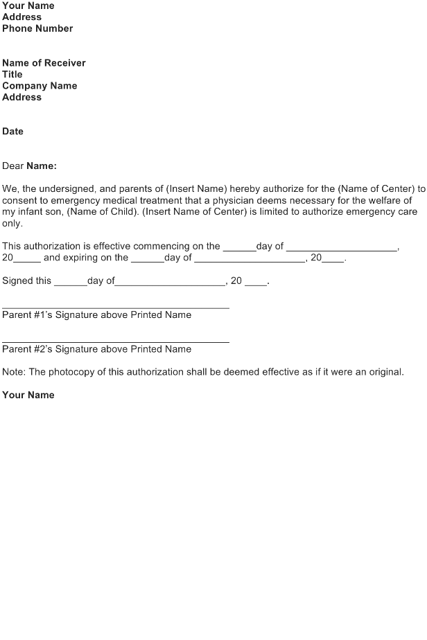 Letter Of Permission For Medical Treatment For Child from officewriting.com