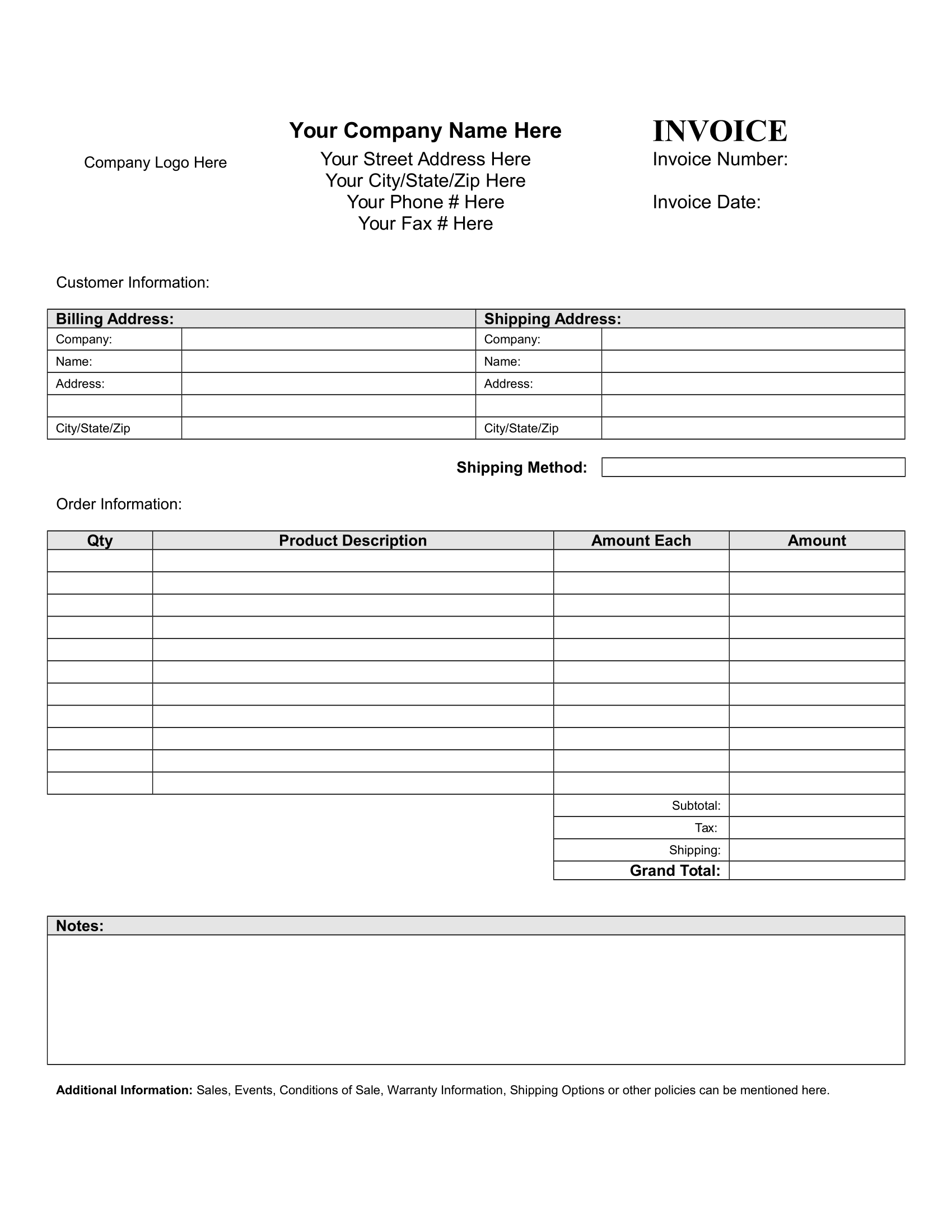 Blank Invoice Form – Download FREE Template