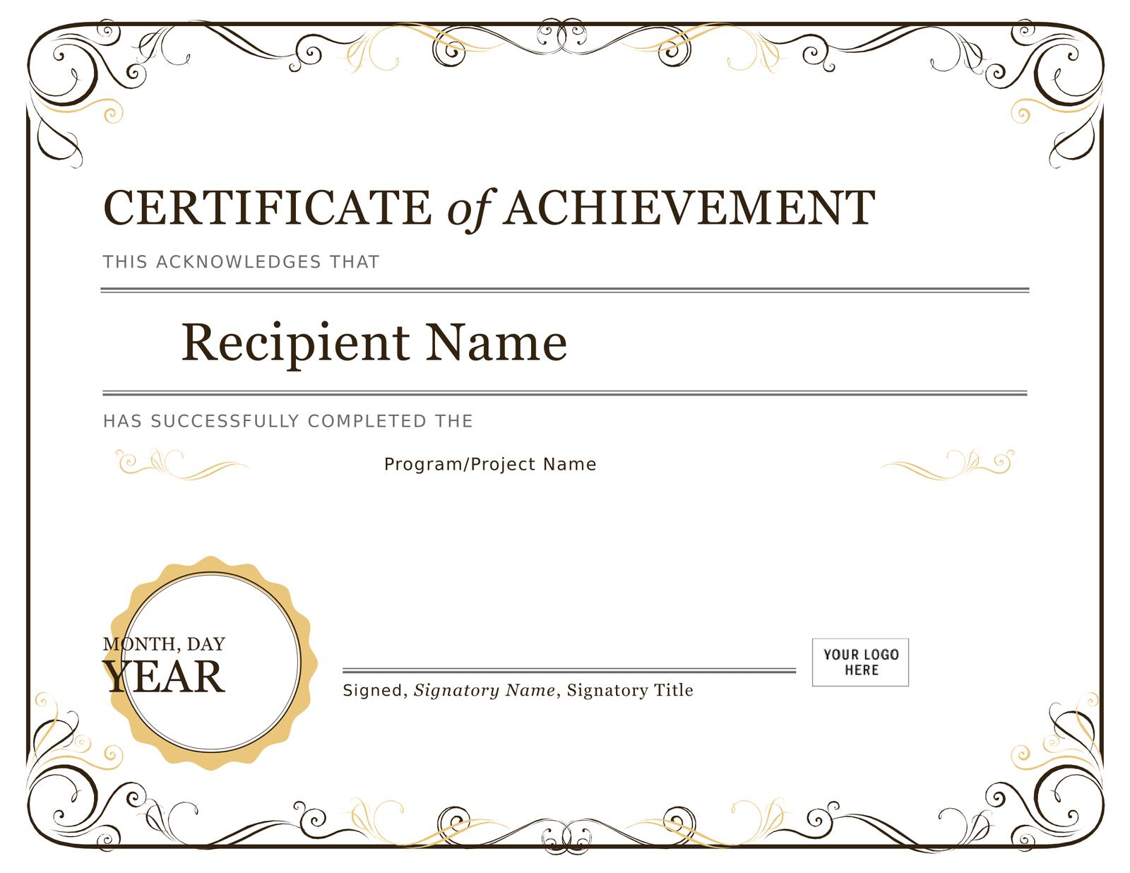 Certificate of Achievement - Download a FREE Template Within Certificate Of Achievement Template Word