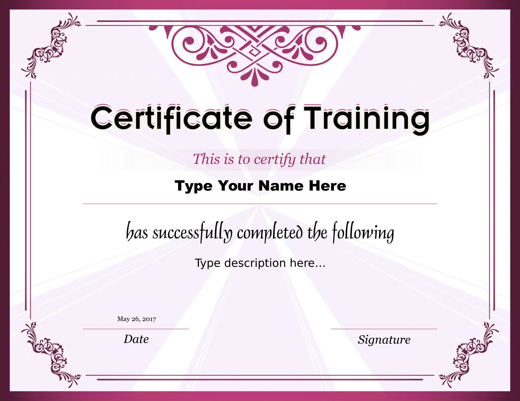 Certificate Of Training Printable