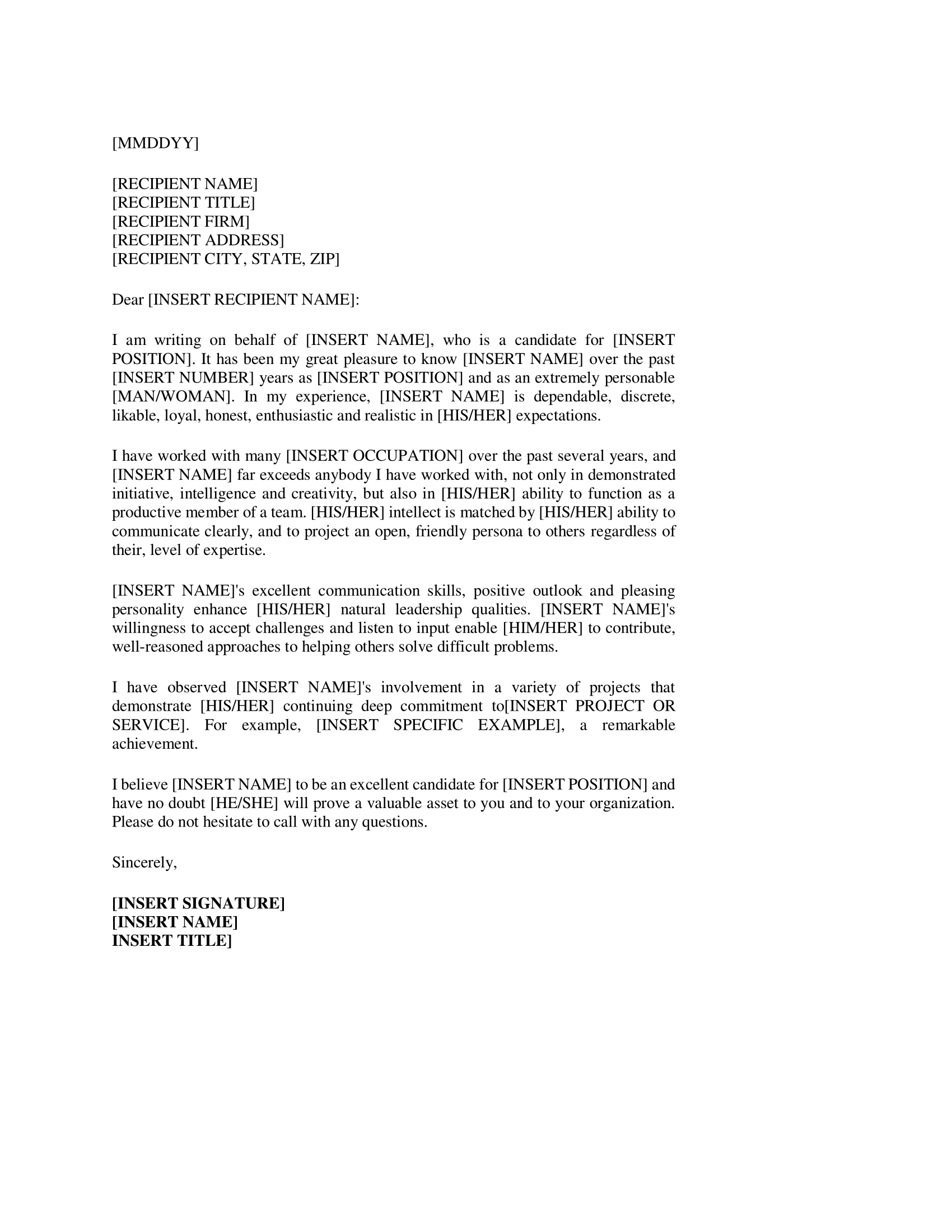 Free Letter Of Recommendation Template from officewriting.com