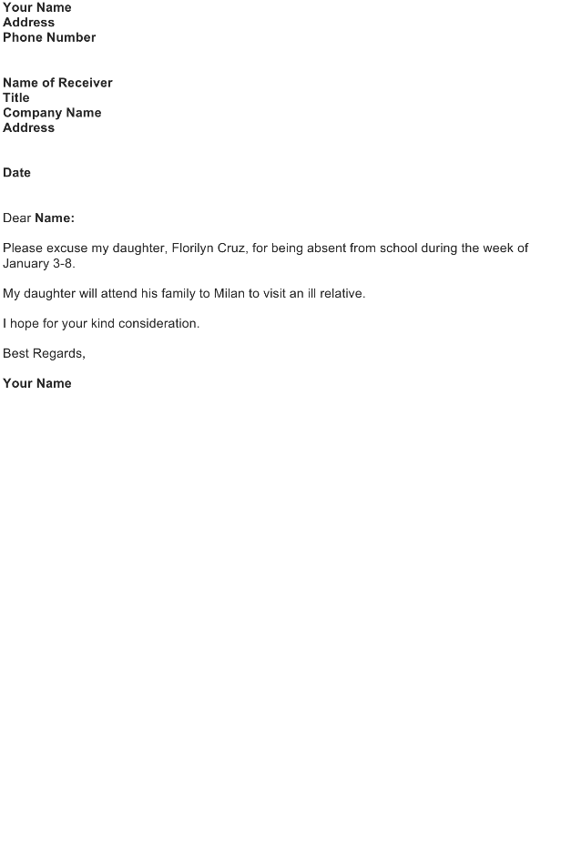 Excuse Letter Sample - Download FREE Business Letter ...