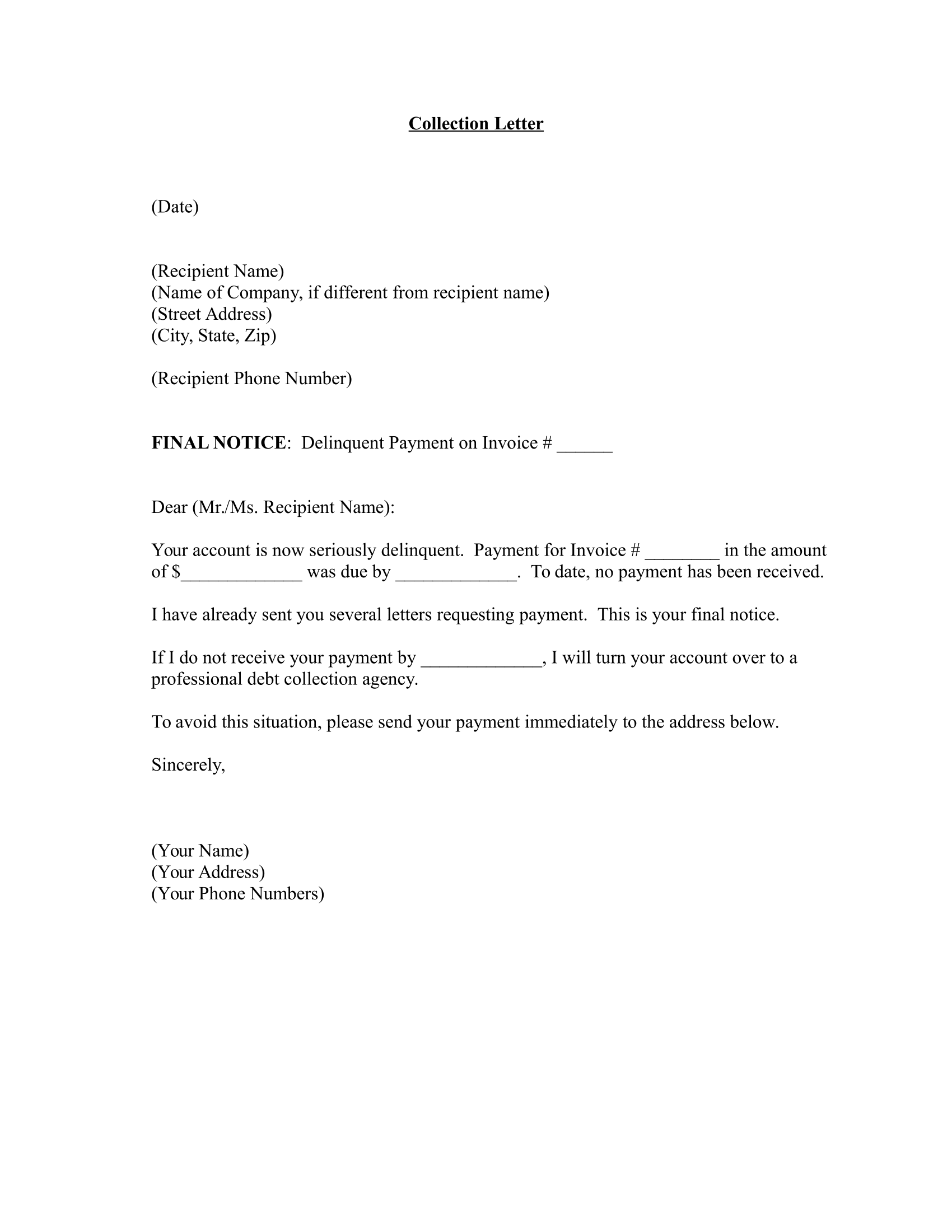 Sample Collection Letter To Customer from officewriting.com