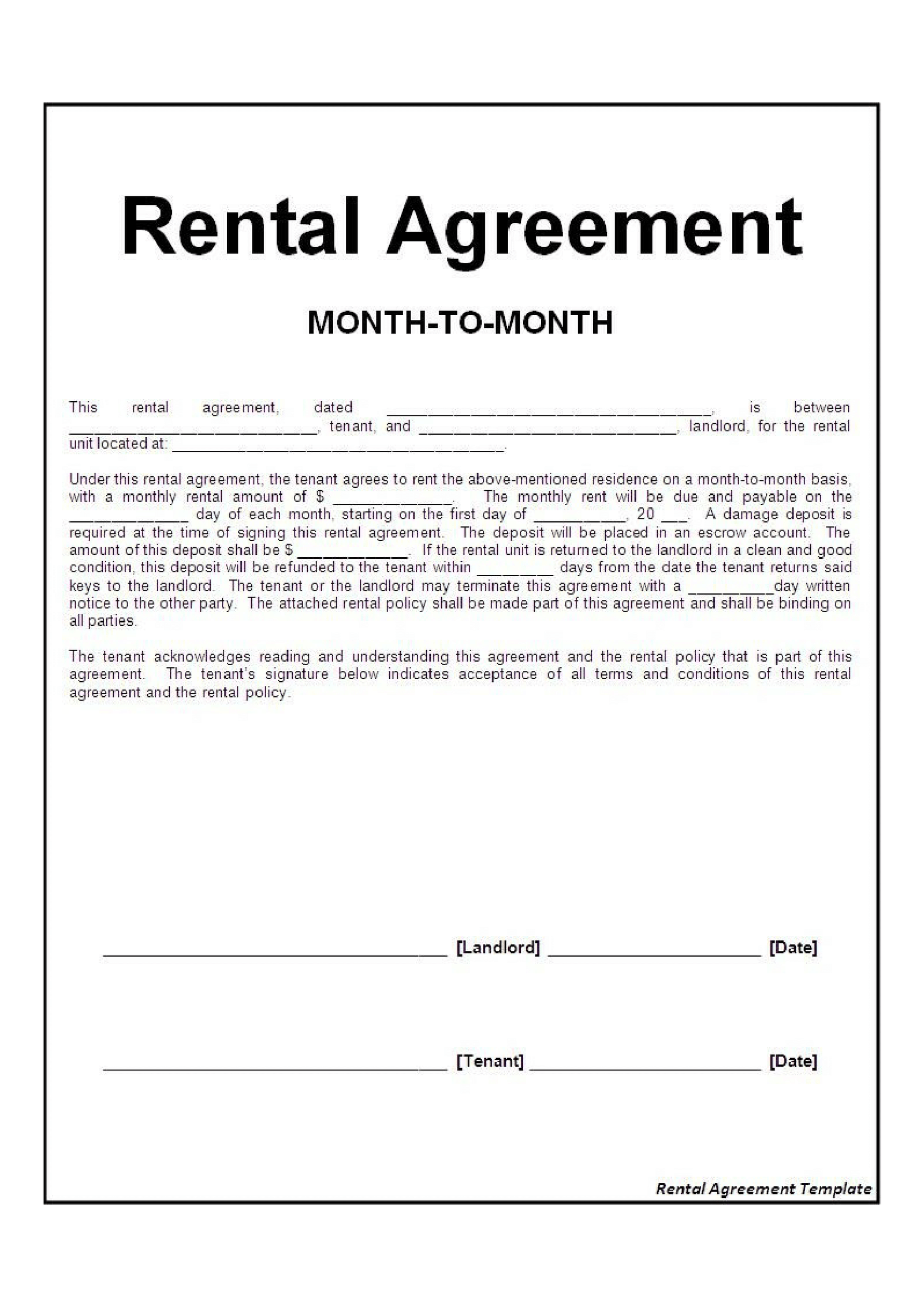 Free Printable Basic Rental Agreement Month To Month