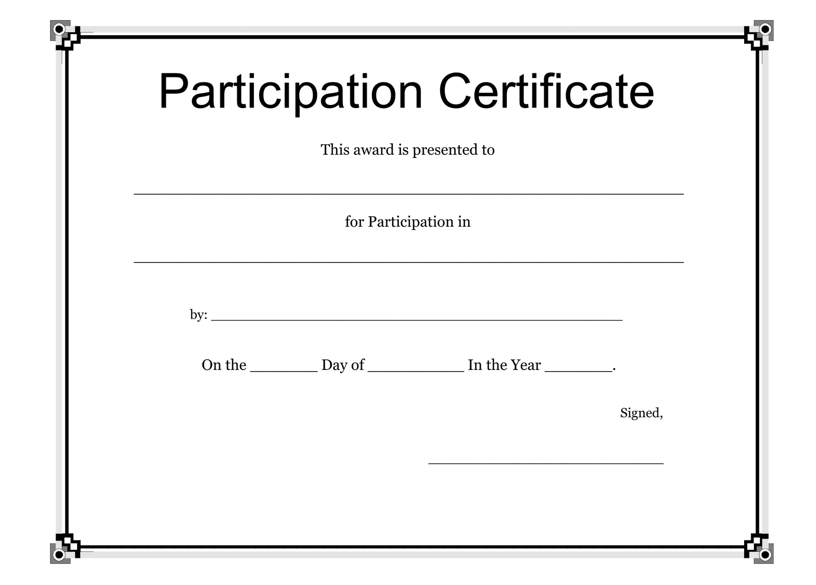 Free Printable Certificate Of Participation Template