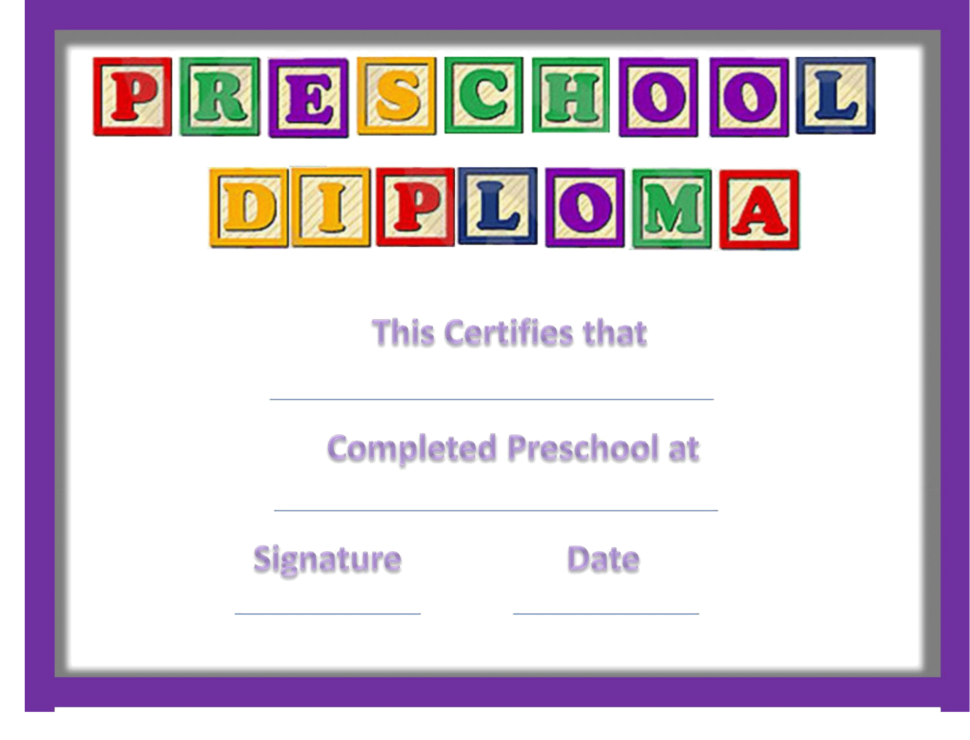 Preschool Diploma Certificate – FREE Download
