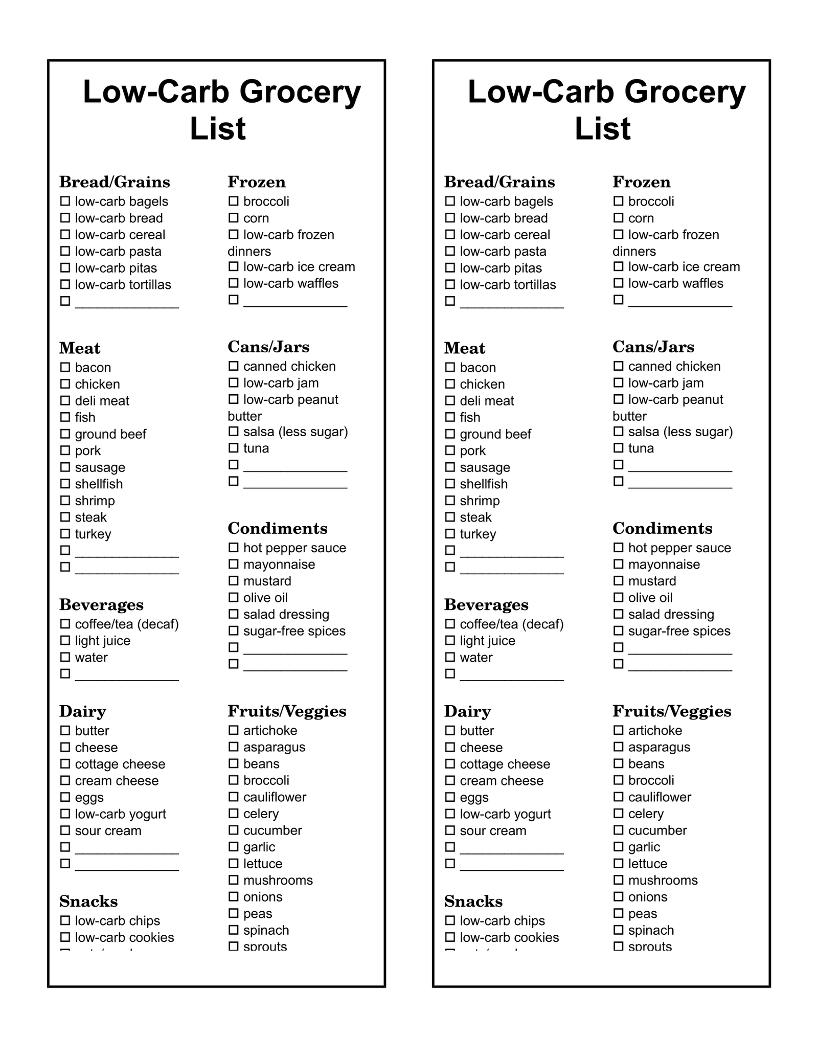 Printable Low Carb Grocery List - Download FREE Template