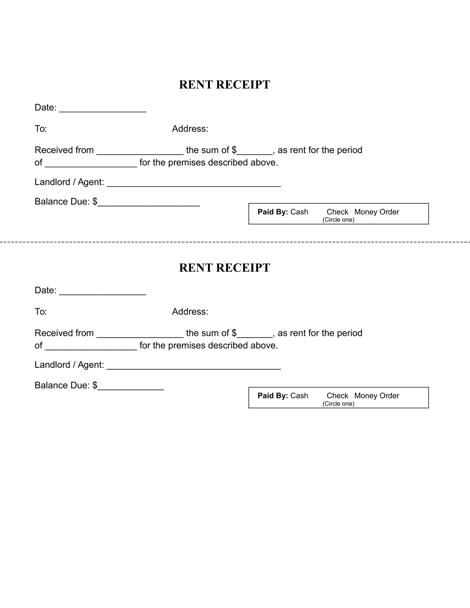 Receipt Template Rent DocTemplates