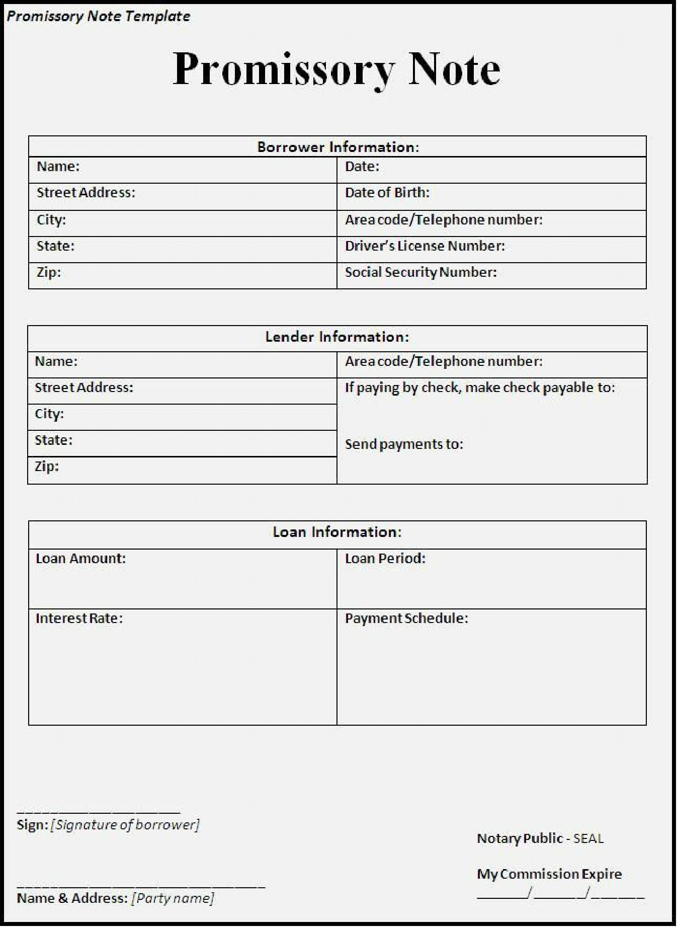 Promissory Note Form – Download FREE Template