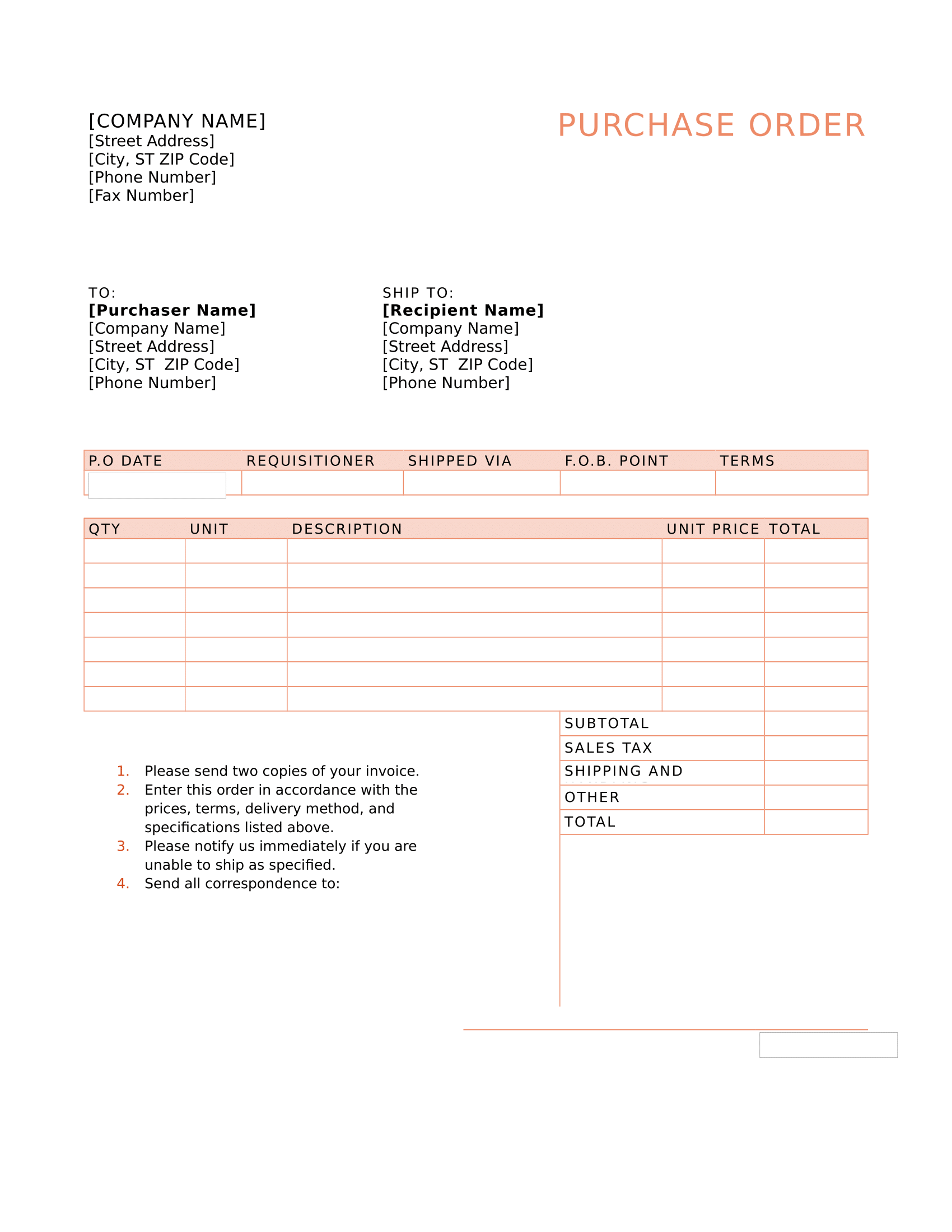 Purchase Order Letter Format In Word from officewriting.com