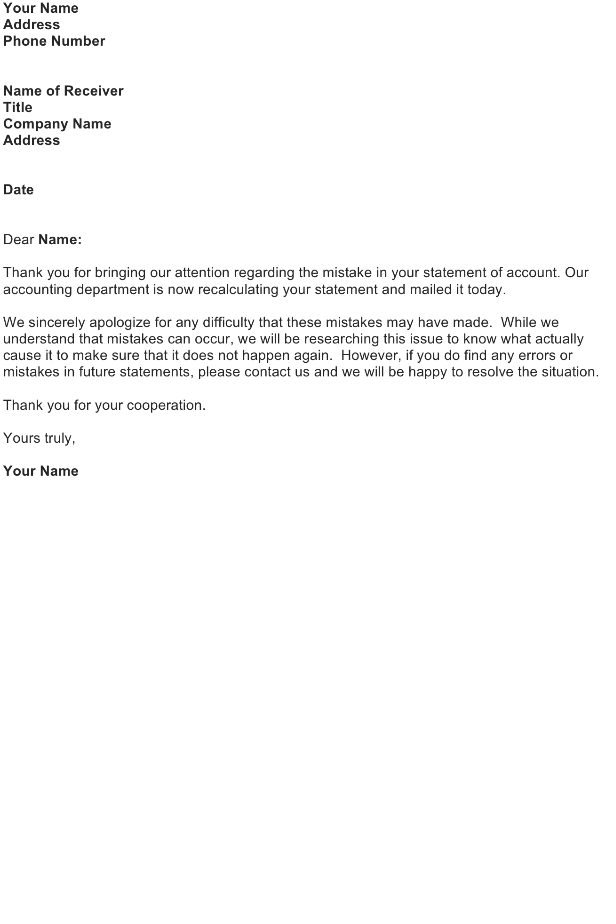 Sample Apology Letter