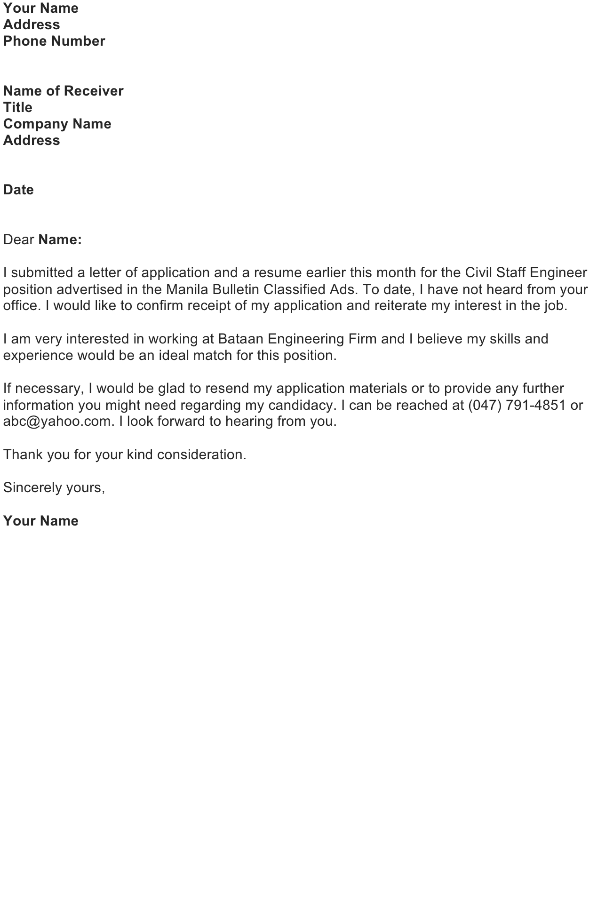 Follow Up Letter After Job Application from officewriting.com