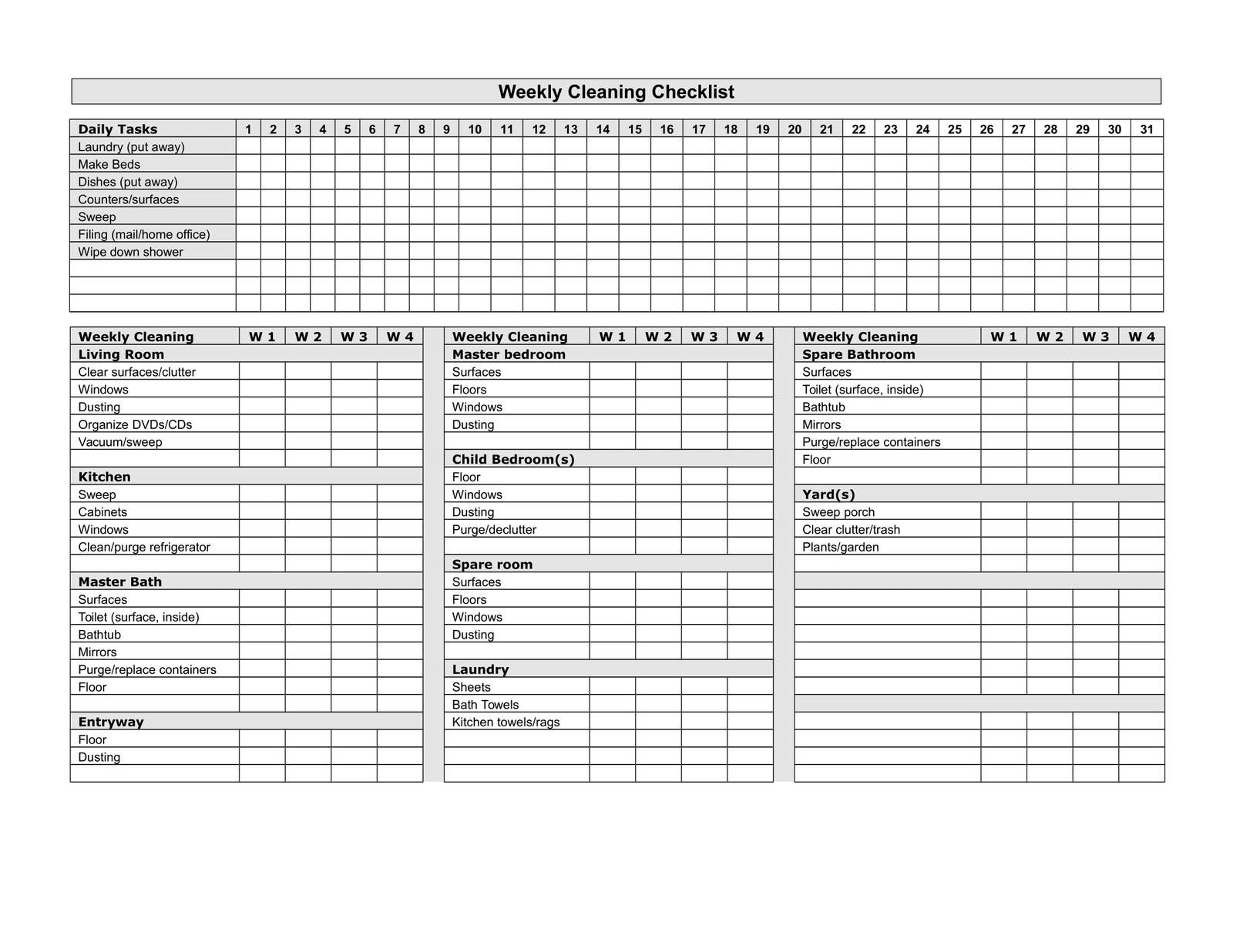 Printable Cleaning Schedule Template Database