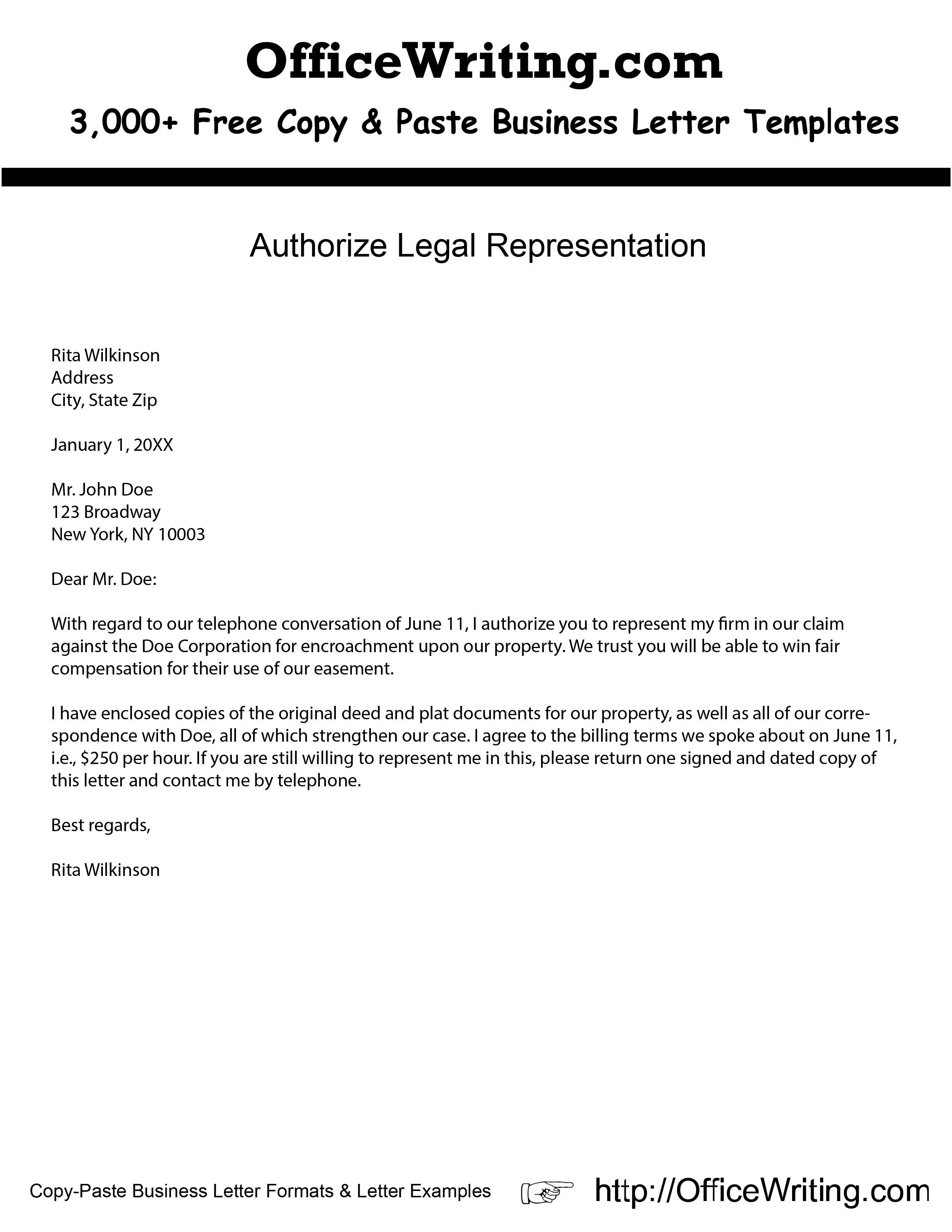 Authorize Legal Representation - Download FREE Business Letter